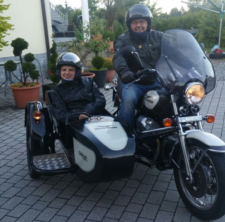 Franz Seer im Motorrad-Beiwagen